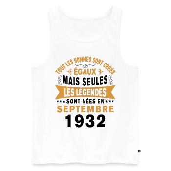 Les légendes sont nées en Septembre 1932 - Débardeur bio Premium Homme - blanc - Devant - AI Model Male 178 light (178cm)