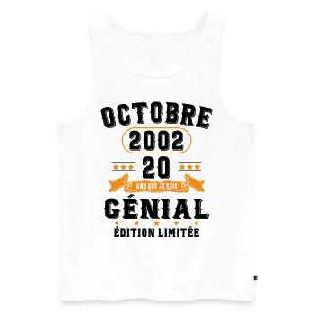 20 Ans Anniversaire Vintage Né(e) en Octobre 2002 - Débardeur bio Premium Homme - blanc - Devant - AI Model Male 178 light (178cm)