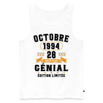 28 Ans Anniversaire Vintage Né(e) en Octobre 1994 - Débardeur bio Premium Homme - blanc - Devant - Michal (187cm)