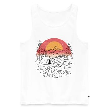 Coucher de soleil aventureux en camping - Débardeur bio Premium Homme - blanc - Devant - AI Model Male 178 light (178cm)