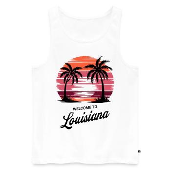 Louisiana Retro Sunset – Tropical Palm Trees - Men's Premium Organic Tank Top - white - Front - AI Model Male 178 light (178cm)