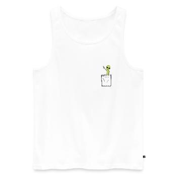 chest pocket friend - Alien - Men's Premium Organic Tank Top - white - Front - AI Model Male 178 light (178cm)