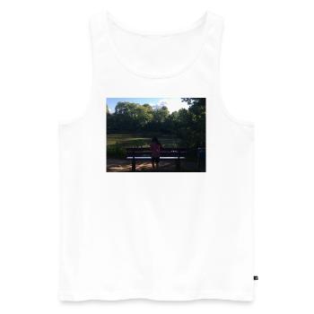 DAS LEBEN. DAS HİER UND JETZT. - Männer Premium Bio Tank Top - Weiß - Vorne - Michal (187cm)