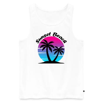 Synthwave Sunset with Palm Trees Sunset Beach - Men's Premium Organic Tank Top - white - Front - AI Model Male 178 light (178cm)