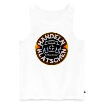 Pflegebrennt | Pflege Brennt - Männer Premium Bio Tank Top - Weiß - Vorne - Michal (187cm)