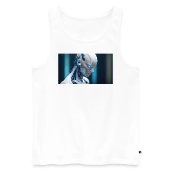 Futuristic robot with blue eyes - Men's Premium Organic Tank Top - white - Front - AI Model Male 178 light (178cm)