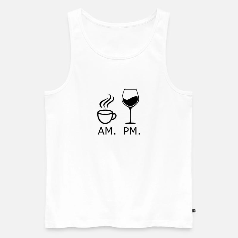 Morgens Kaffe Abends Wein - Männer Premium Bio Tank Top - Weiß