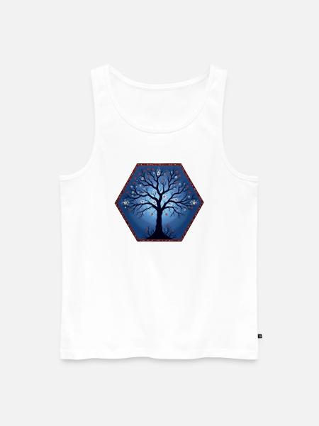 Logo mit Baum, Blüten, Sechseck - Männer Premium Bio Tank Top - Weiß