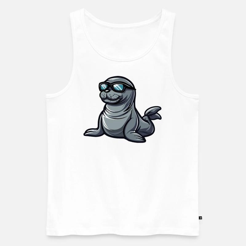 Robbe Tier Comic Cool - Männer Premium Bio Tank Top - Weiß
