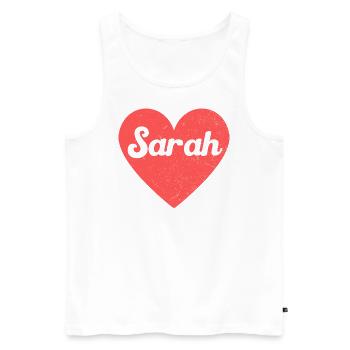 Sarah Nom Coeur Rouge Amour Fan Rétro - Débardeur bio Premium Homme - blanc - Devant - Michal (187cm)