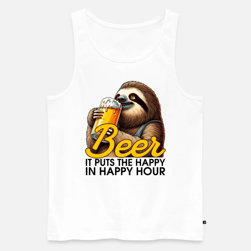 Happy Hour Bier Faultier Geschenk - Männer Premium Bio Tank Top - Weiß