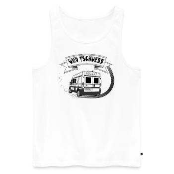 Kastenwagen von hinten "Und Tschuess" weiß - Männer Premium Bio Tank Top - Weiß - Vorne - Michal (187cm)