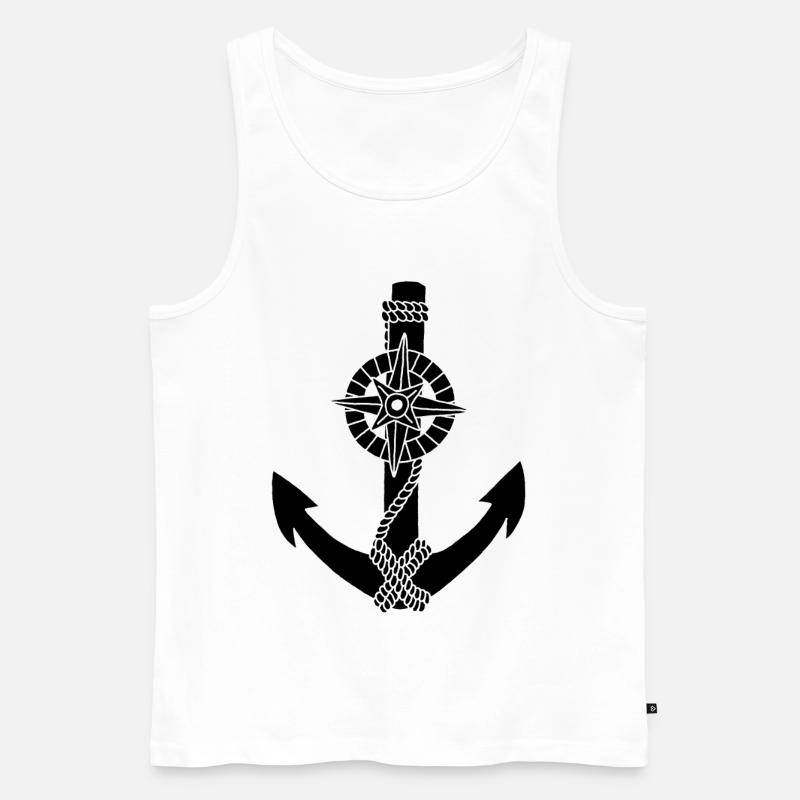 Schwarzer Ankerkompass - Männer Premium Bio Tank Top - Weiß