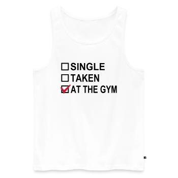 Single, Taken, At The Gym! - Men's Premium Organic Tank Top - white - Front - AI Model Male 178 light (178cm)