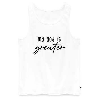 my god is greater - Männer Premium Bio Tank Top - Weiß - Vorne - AI Model Male 178 light (178cm)