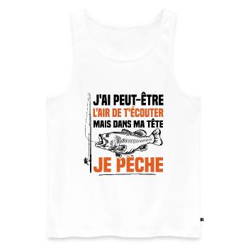 Dans ma tête je pêche / Pêcheur humour - Débardeur bio Premium Homme - blanc - Devant - Michal (187cm)