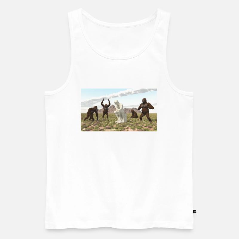 Gorillas with Thinker Sculpture - Men's Premium Organic Tank Top - white
