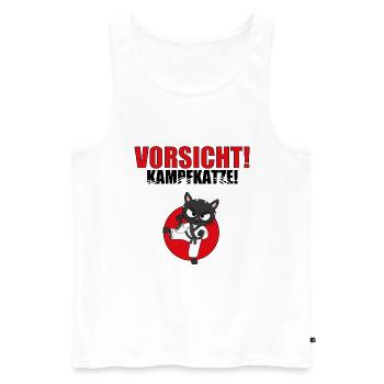 VORSICHT! KAMPFKATZE! - KARATE - JUDO - JAPAN - Männer Premium Bio Tank Top - Weiß - Vorne - Michal (187cm)