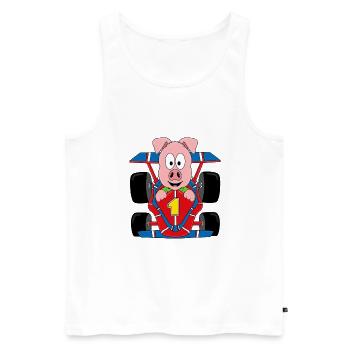 SCHWEIN - AUTO - RENNWAGEN - AUTORENNEN - TIER - Männer Premium Bio Tank Top - Weiß - Vorne - Michal (187cm)