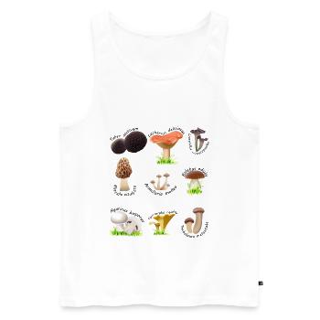 Verschiedene essbare Pilze mit lateinischen Namen - Männer Premium Bio Tank Top - Weiß - Vorne - AI Model Male 178 light (178cm)