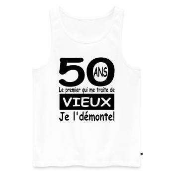 50 ans et je ne suis pas vieux / cadeau 50 ans - Débardeur bio Premium Homme - blanc - Devant - AI Model Male 178 light (178cm)