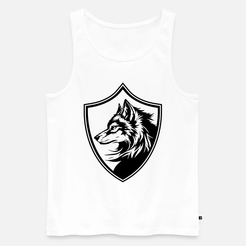 Wolf Wappen Silhouette - Männer Premium Bio Tank Top - Weiß