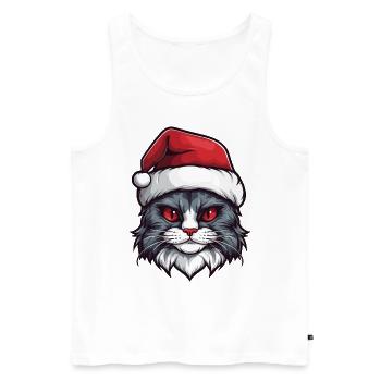 Portrait de Noël tête de chat - Débardeur bio Premium Homme - blanc - Devant - Michal (187cm)