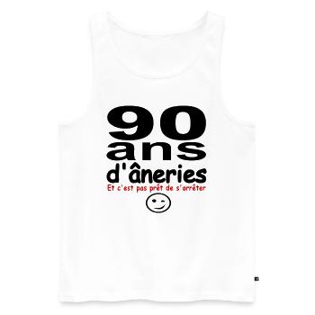 90 ans d âneries | humour | anniversaire - Débardeur bio Premium Homme - blanc - Devant - Michal (187cm)
