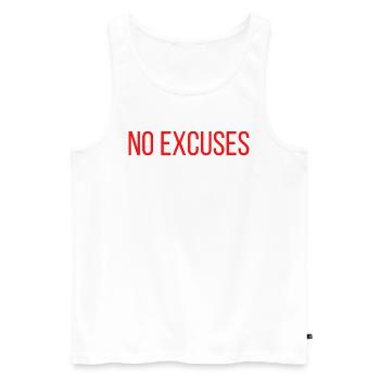 NO EXCUSES - Männer Premium Bio Tank Top - Weiß - Vorne - AI Model Male 178 light (178cm)