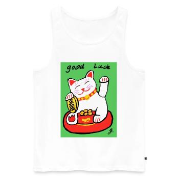 EG Katze I Tier I Winkekatze I Glücksbringer - Männer Premium Bio Tank Top - Weiß - Vorne - AI Model Male 178 light (178cm)