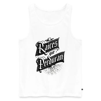 Raíces que Perduran - Männer Premium Bio Tank Top - Weiß - Vorne - AI Model Male 178 light (178cm)