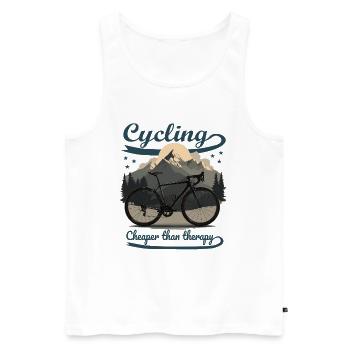 Cycling T-Shirt – Cheaper than Therapy - Männer Premium Bio Tank Top - Weiß - Vorne - Michal (187cm)