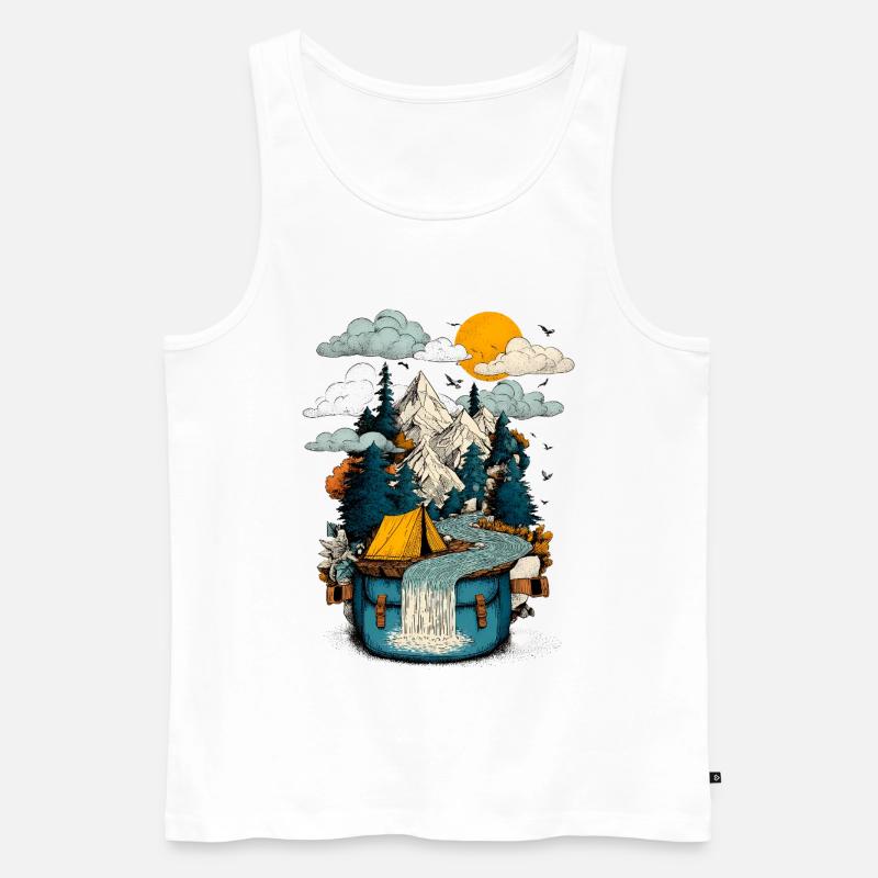 Bergsee Pfad - Camping Backpacker Motiv - Männer Premium Bio Tank Top - Weiß