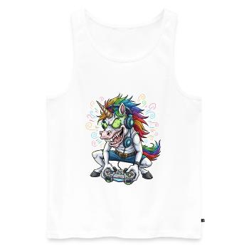Licorne gaming avec t-shirt gamer en crinière arc-en-ciel - Débardeur bio Premium Homme - blanc - Devant - Michal (187cm)