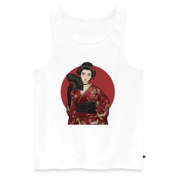 Geisha in red kimono with fan - Men's Premium Organic Tank Top - white - Front - AI Model Male 178 light (178cm)