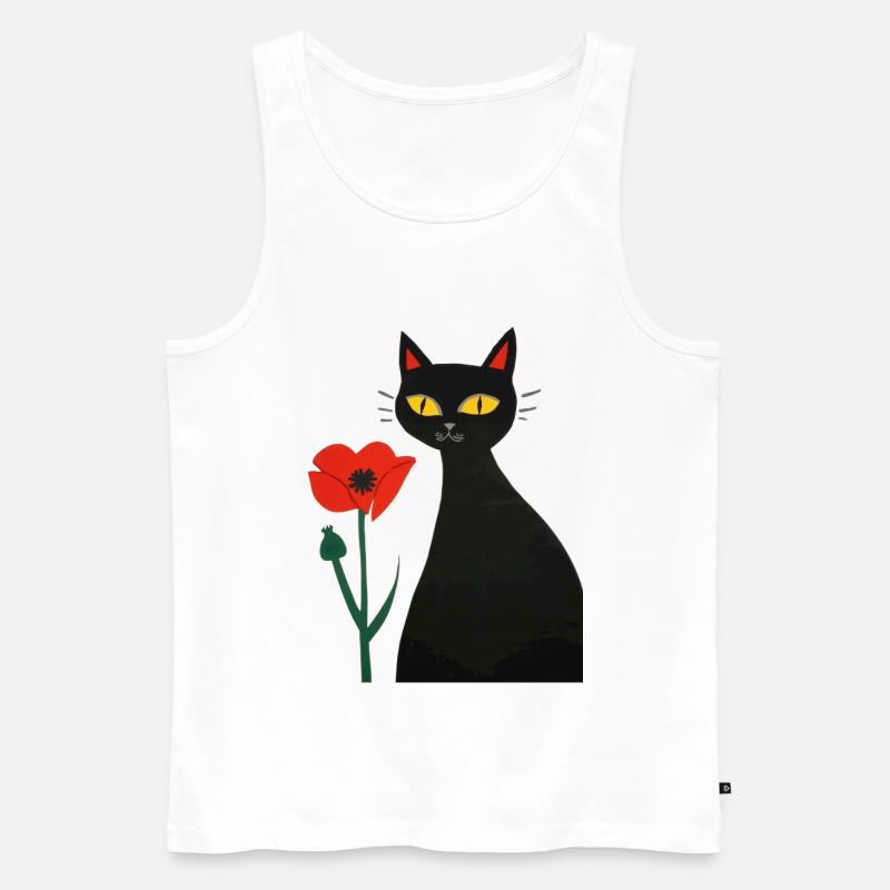 Schwarze Katze mit Mohnblumen - Männer Premium Bio Tank Top - Weiß
