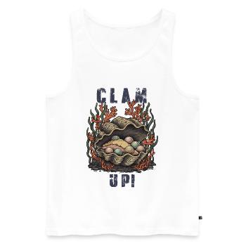 Vintage Clam Up Shell Humor - Men's Premium Organic Tank Top - white - Front - AI Model Male 178 light (178cm)