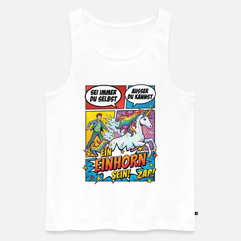 Einhorn Power im Pop-Comic - Männer Premium Bio Tank Top - Weiß