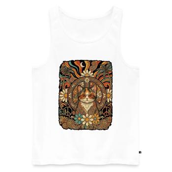 Hippie Katze 60er Love Peace - Männer Premium Bio Tank Top - Weiß - Vorne - Michal (187cm)