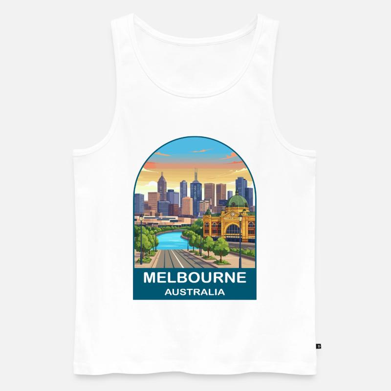 Melbourne, Australien, Flinders St Reiseplakat - Männer Premium Bio Tank Top - Weiß