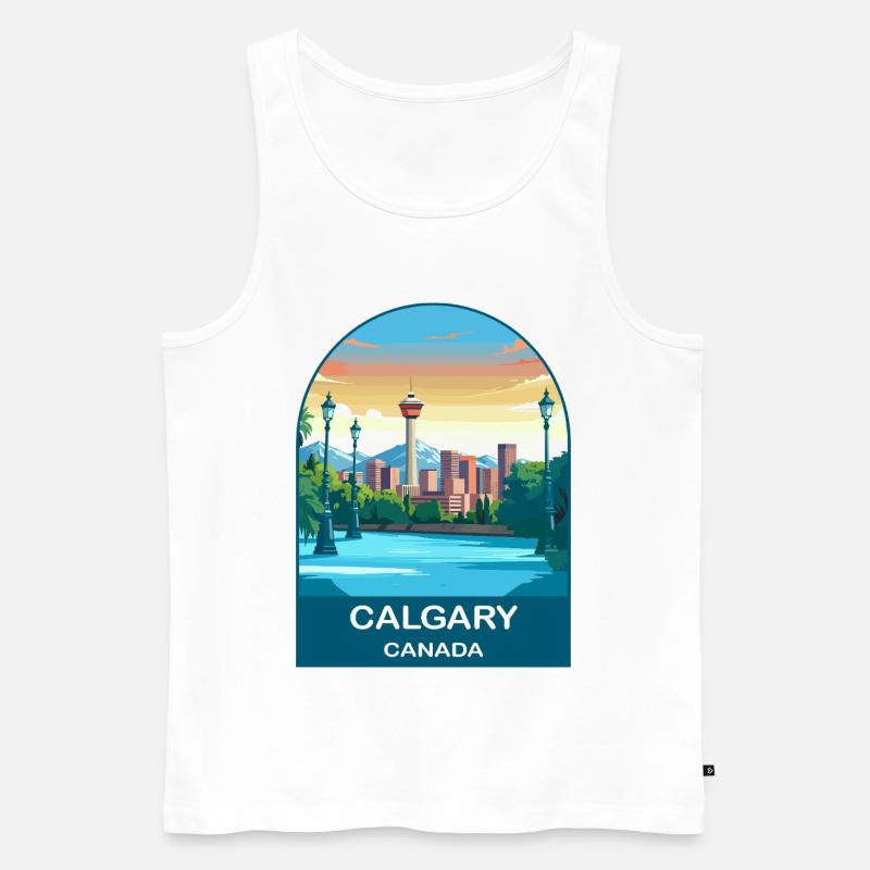 Calgary Canada Tower & Berge Reisekunst - Männer Premium Bio Tank Top - Weiß