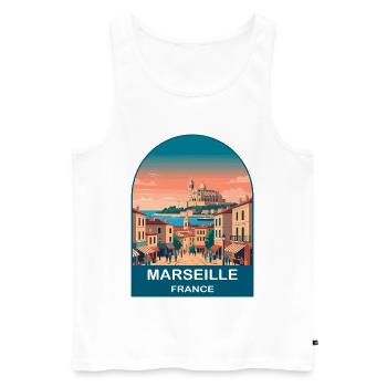 Poster de voyage vintage à Marseille, France, Port City - Débardeur bio Premium Homme - blanc - Devant - AI Model Male 178 light (178cm)