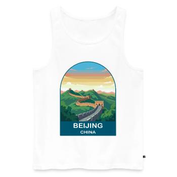 Peking China Große Mauer Vintage-Reiseplakat - Männer Premium Bio Tank Top - Weiß - Vorne - AI Model Male 178 light (178cm)