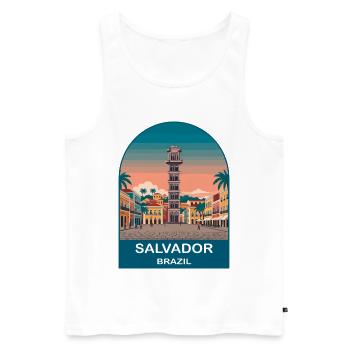 Art de voyage Salvador, Brésil Pelourinho - Débardeur bio Premium Homme - blanc - Devant - Michal (187cm)