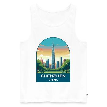 Shenzhen China Modern Skyline Vintage Travel Art - Men's Premium Organic Tank Top - white - Front - Michal (187cm)