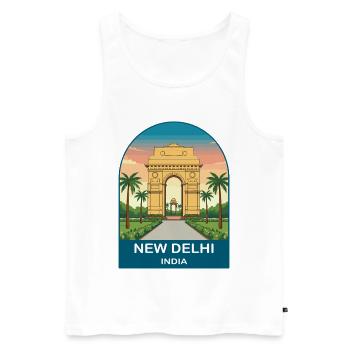 Design de voyage urbain vintage à la porte indienne de New Delhi - Débardeur bio Premium Homme - blanc - Devant - AI Model Male 178 light (178cm)