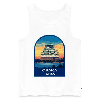 Insigne de voyage rétro Sunset au Japon du château d’Osaka - Débardeur bio Premium Homme - blanc - Devant - Michal (187cm)