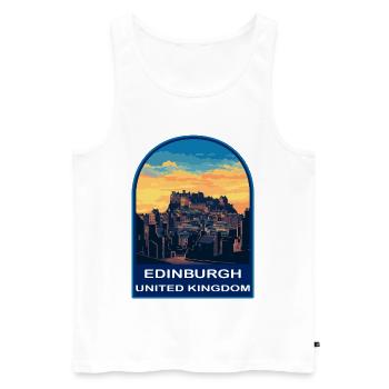 Château d’Édimbourg Écosse Voyage rétro Sunset Badg - Débardeur bio Premium Homme - blanc - Devant - Michal (187cm)