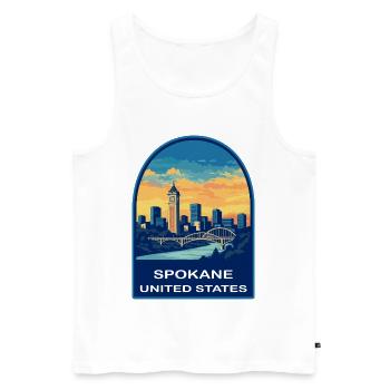 Badge Retro Sunset Skyline de Spokane, Washington - Débardeur bio Premium Homme - blanc - Devant - Michal (187cm)