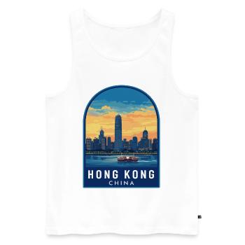 Hong Kong Star Ferry Skyline Retro Sunset Badge - Men's Premium Organic Tank Top - white - Front - Michal (187cm)